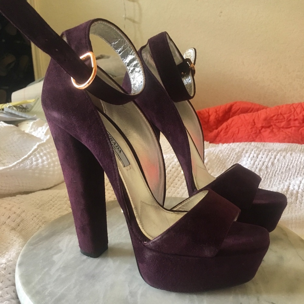 Prada Suede Platform Ankle Strap Heel Size 7B/37